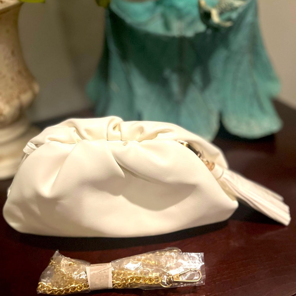 Understated Leather Ivory Crescent Clutch/Crossbody